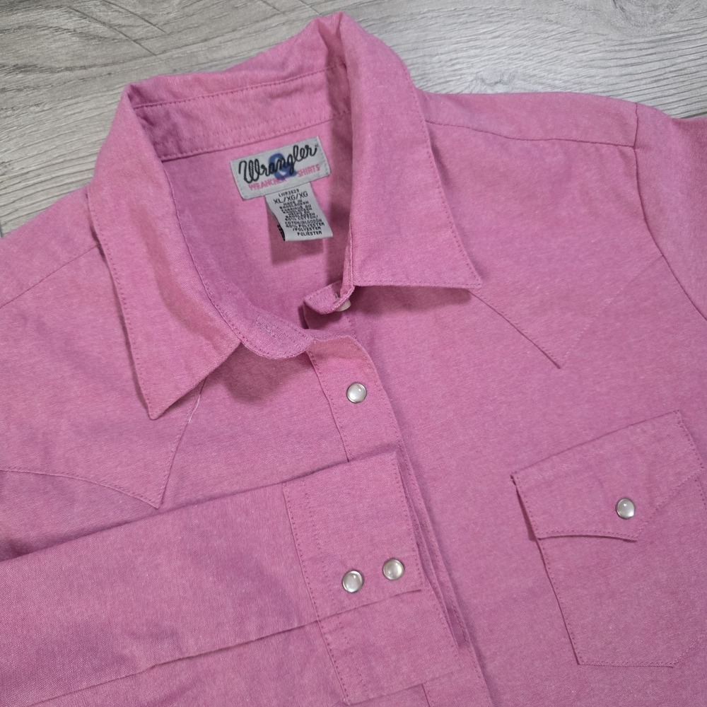 Wrangler Wrancher Pink Pearlsnap Long Sleeve Western Shirt Women's XL‎